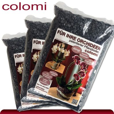 Colomi 3 x 1 l patentiertes Pflanzensubstrat für Orchideen | 4-8 mm | schwarz