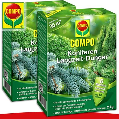 COMPO 2 x 2 kg Koniferen Langzeit-Dünger | Für alle Nadelgehölze und Immergrüne