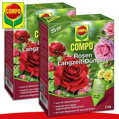 COMPO 2 x 2 kg Rosen Langzeit-Dünger | Auch für Blütensträucher