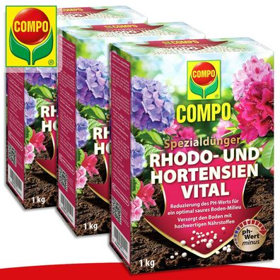 COMPO 3 x 1 kg Rhodo- und Hortensien Vital Pflanzendünger Wachstum Mineralien