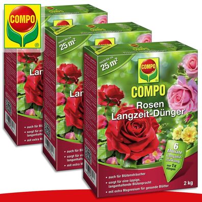 COMPO 3 x 2 kg Rosen Langzeit-Dünger | Auch für Blütensträucher