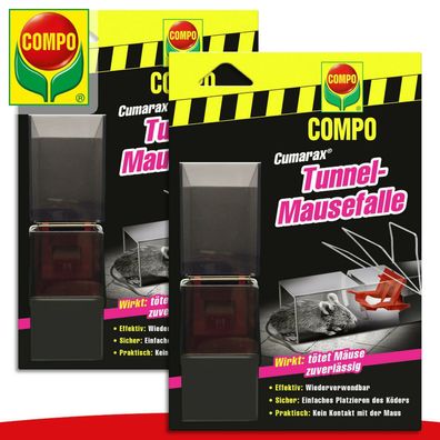 COMPO 2 x Cumarax® Tunnel-Mausefalle Keller Garage Schuppen Mäuse Schlagfalle