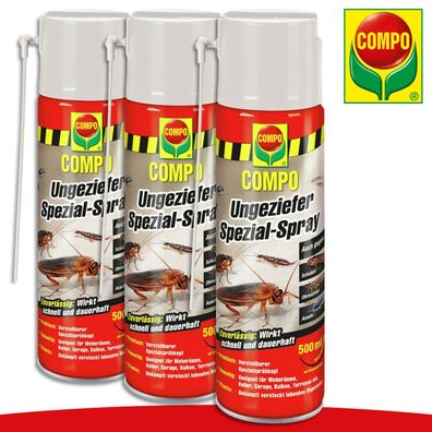COMPO 3x 500 ml Ungeziefer Spezial-Spray | Auch gegen Schaben, Ohrwürmer, Asseln