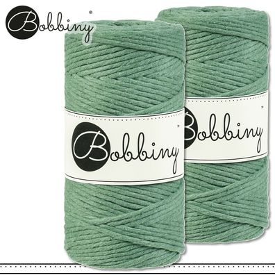 Bobbiny 2x 100 m Makramee-Kordel 3 mm | Eucalyptus Green | Hobby Basteln Premium