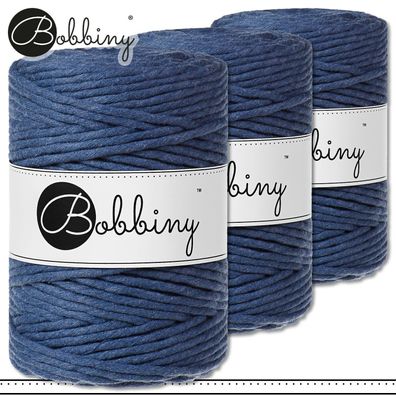 Bobbiny 3 x 100 m Makramee-Kordel 1,5 mm | Jeans | Hobby Basteln Premium