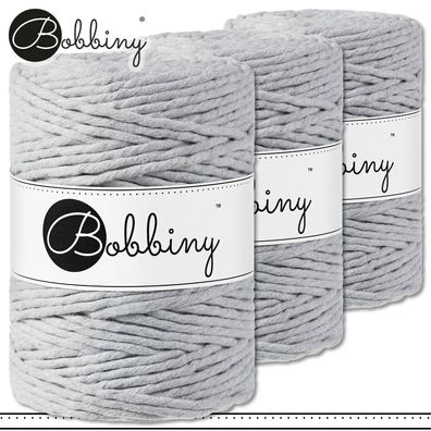 Bobbiny 3 x 100 m Makramee-Kordel 1,5 mm | Light Grey | Hobby Basteln Premium