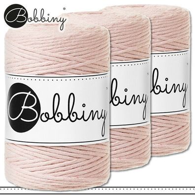 Bobbiny 3 x 100 m Makramee-Kordel 1,5 mm | Pastel Pink | Hobby Basteln Premium
