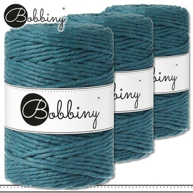 Bobbiny 3 x 100 m Makramee-Kordel 1,5 mm | Peacock Blue | Hobby Basteln Premium