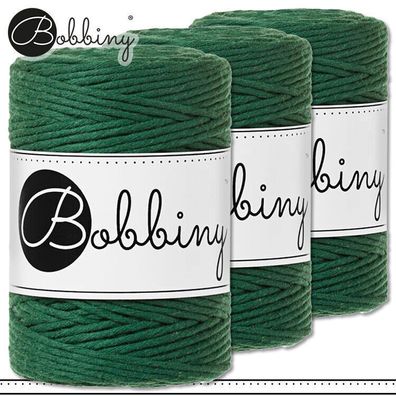 Bobbiny 3 x 100 m Makramee-Kordel 1,5 mm | Pine Green | Hobby Basteln Premium