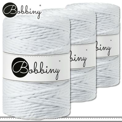 Bobbiny 3 x 100 m Makramee-Kordel 1,5 mm | White | Hobby Basteln Premium
