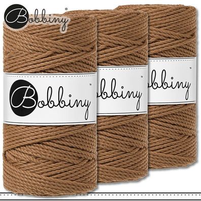 Bobbiny 3 x 100 m Makramee-Kordel 3 mm dreifach gedreht | Caramel | Premium