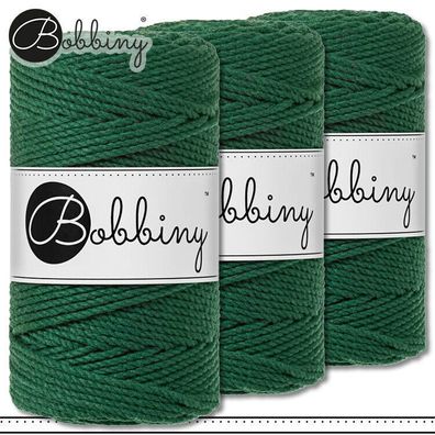 Bobbiny 3 x 100 m Makramee-Kordel 3 mm dreifach gedreht | Pine Green | Premium