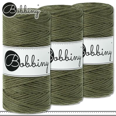 Bobbiny 3 x 100 m Makramee-Kordel 3 mm | Avocado | Hobby Basteln Premium