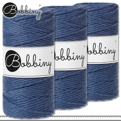 Bobbiny 3 x 100 m Makramee-Kordel 3 mm | Jeans | Hobby Basteln Premium