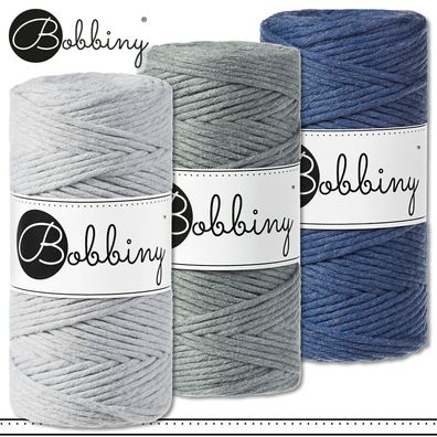 Bobbiny 3 x 100 m Makramee-Kordel 3 mm | Light Grey + Steel + Jeans