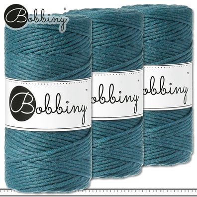 Bobbiny 3 x 100 m Makramee-Kordel 3 mm | Peacock Blue | Hobby Basteln Premium