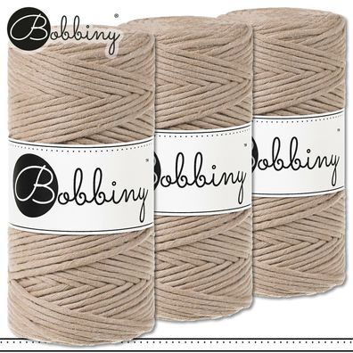 Bobbiny 3 x 100 m Makramee-Kordel 3 mm | Sand | Hobby Basteln Premium