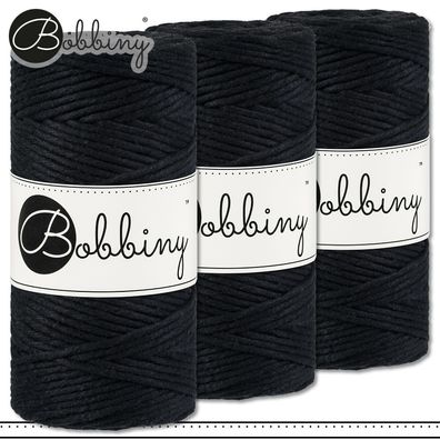 Bobbiny 3 x 100 m Makramee-Kordel 3 mm | Schwarz | Hobby Basteln Premium