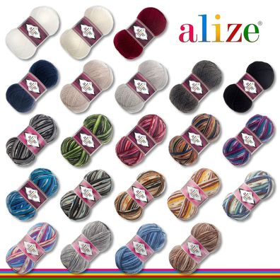 Alize 100 g Superwash Comfort Sockenwolle 33 Farben zur Auswahl ein-/ mehrfarbig