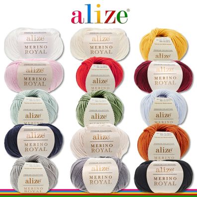 Alize 10x50 g Merino Royal 100% Merinowolle 9 Farben zur Auswahl Superwash Wolle
