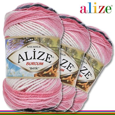 Alize 3 x 100 g Burcum Batik Premium Wolle 100% Acryl |1602|Stricken Farbverlauf