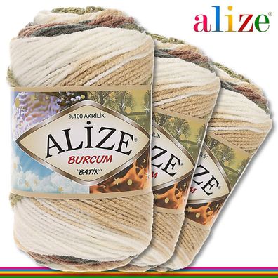 Alize 3 x 100 g Burcum Batik Premium Wolle 100% Acryl |1893|Stricken Farbverlauf