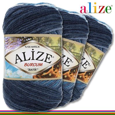 Alize 3 x 100 g Burcum Batik Premium Wolle 100% Acryl |1899|Stricken Farbverlauf