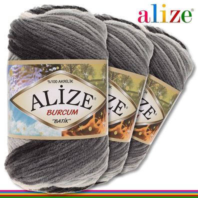 Alize 3 x 100 g Burcum Batik Premium Wolle 100% Acryl |1900|Stricken Farbverlauf