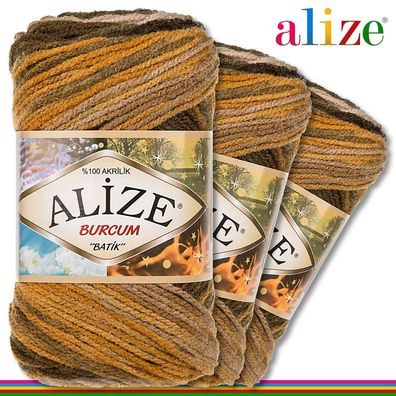 Alize 3 x 100 g Burcum Batik Premium Wolle 100% Acryl |5850|Stricken Farbverlauf