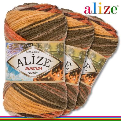 Alize 3 x 100 g Burcum Batik Premium Wolle 100% Acryl |6060|Stricken Farbverlauf