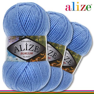 Alize 3 x 100 g Burcum Klassik Wolle 100% Acryl | Blau 289 |Stricken Klasik