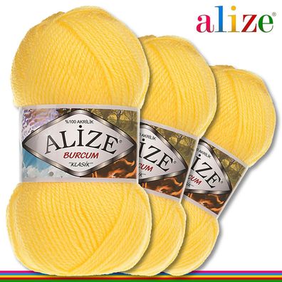 Alize 3 x 100 g Burcum Klassik Wolle 100% Acryl | Dunkelgelb 216|Stricken Klasik
