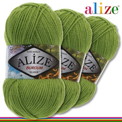 Alize 3 x 100 g Burcum Klassik Wolle 100% Acryl | Grün 210 | Stricken | Klasik
