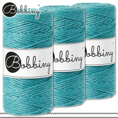 Bobbiny 3 x 100 m Makramee-Kordel 3 mm | Teal | Hobby Basteln Premium