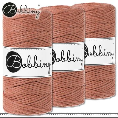 Bobbiny 3 x 100 m Makramee-Kordel 3 mm | Terracotta | Hobby Basteln Premium