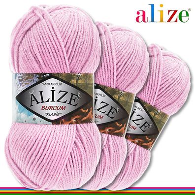 Alize 3 x 100 g Burcum Klassik Wolle 100% Acryl | Pink 191 | Stricken Klasik
