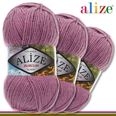 Alize 3 x 100 g Burcum Klassik Wolle 100% Acryl | Rose 28 | DIY |Stricken|Klasik