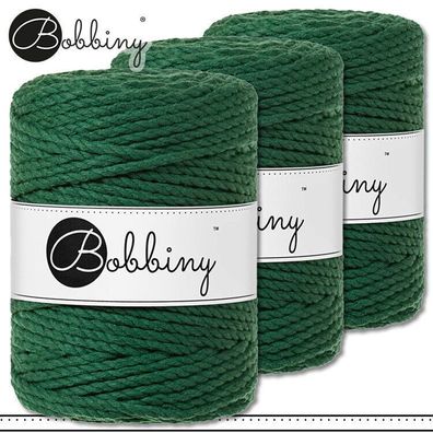 Bobbiny 3 x 100 m Makramee-Kordel 5 mm dreifach gedreht | Pine Green | Premium