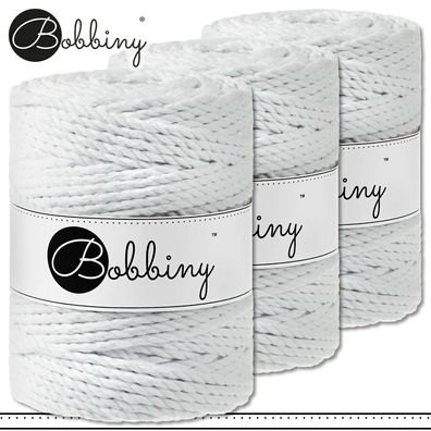 Bobbiny 3 x 100 m Makramee-Kordel 5 mm dreifach gedreht | White | Premium