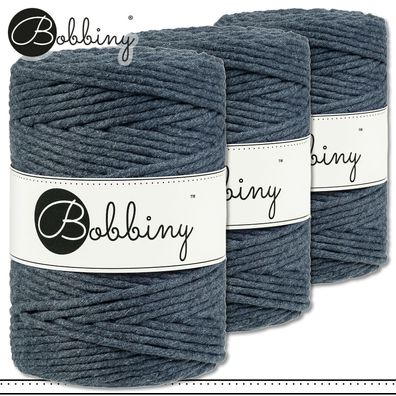 Bobbiny 3 x 100 m Makramee-Kordel 5 mm | Charcoal | Hobby Basteln Premium