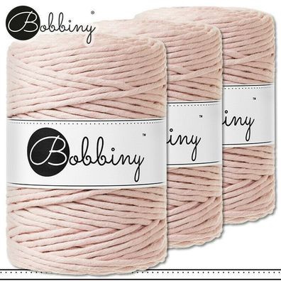 Bobbiny 3 x 100 m Makramee-Kordel 5 mm | Pastel Pink | Hobby Basteln Premium