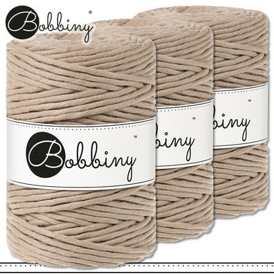 Bobbiny 3 x 100 m Makramee-Kordel 5 mm | Sand | Hobby Basteln Premium