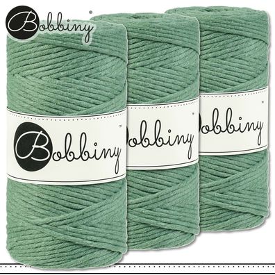 Bobbiny 3x 100 m Makramee-Kordel 3 mm | Eucalyptus Green | Hobby Basteln Premium