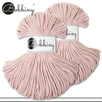 Bobbiny 2x100 m Flechtkordel 3 mm | Pastel Pink| Basteln Baumwolle Hobby Premium