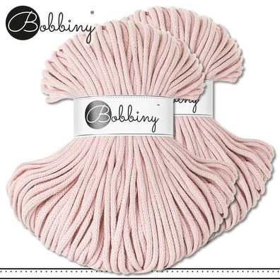 Bobbiny 2x100 m Flechtkordel 5 mm | Pastel Pink| Basteln Baumwolle Hobby Premium