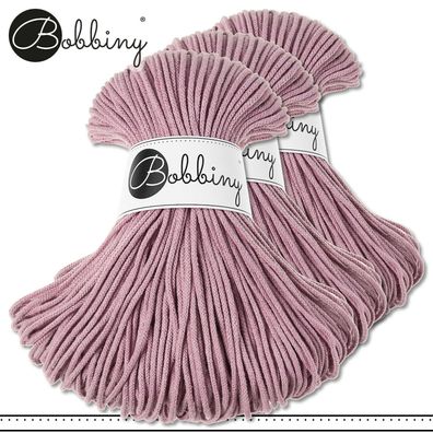 Bobbiny 3 x 100 m Flechtkordel 3 mm | Dusty Pink | Basteln Baumwolle Premium
