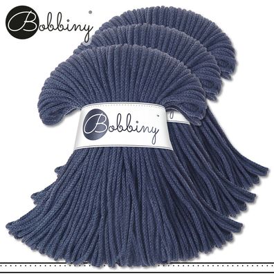 Bobbiny 3 x 100 m Flechtkordel 3 mm | Jeans | Basteln Baumwolle Hobby Premium