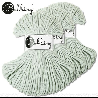 Bobbiny 3 x 100 m Flechtkordel 3 mm | Milky Green| Basteln Baumwolle Premium