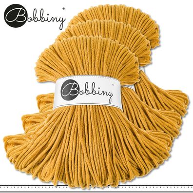 Bobbiny 3 x 100 m Flechtkordel 3 mm | Mustard | Basteln Baumwolle Hobby Premium
