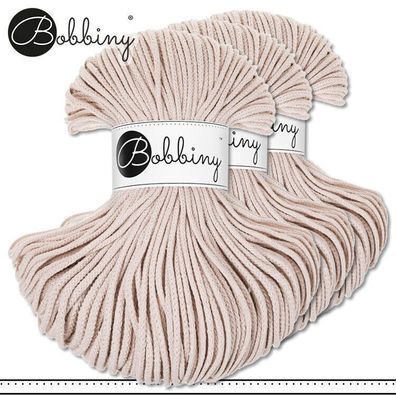 Bobbiny 3 x 100 m Flechtkordel 3 mm | Nude | Basteln Baumwolle Hobby Premium
